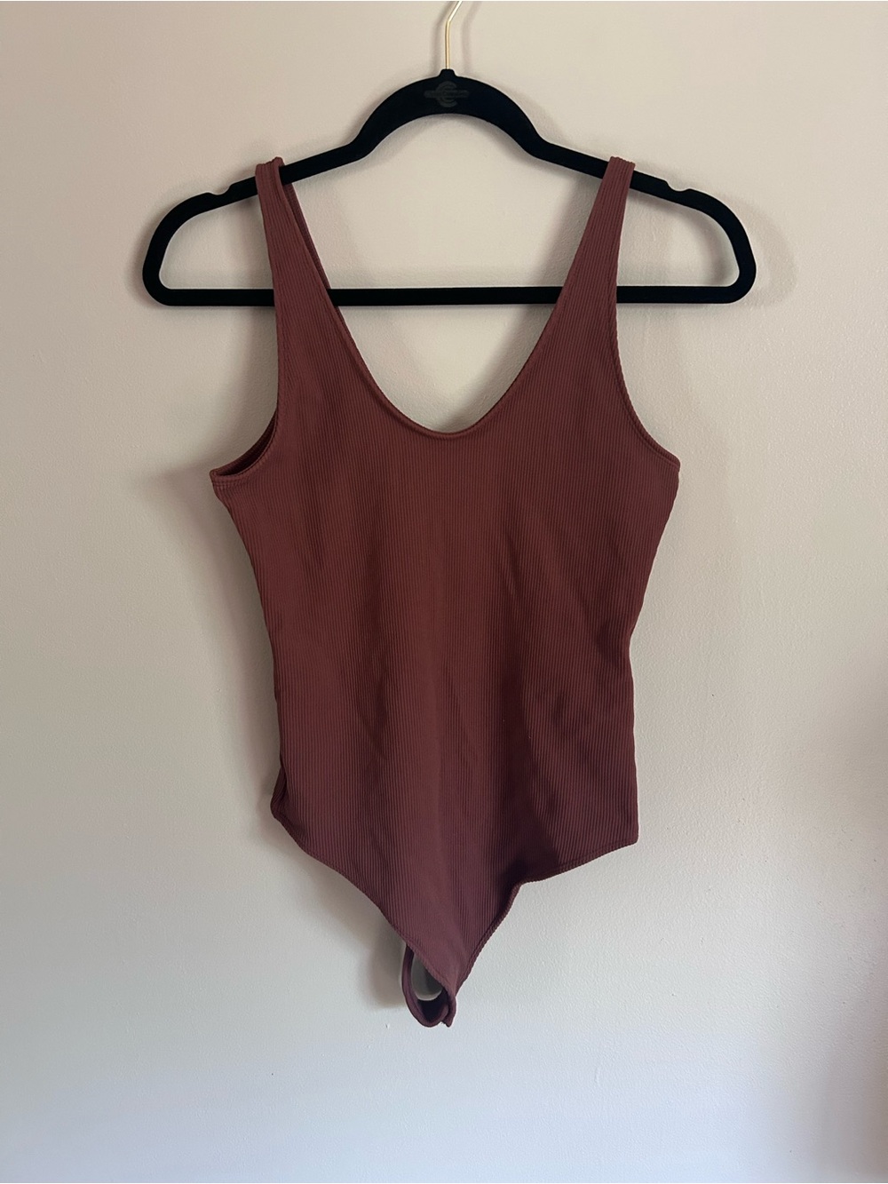 Abercrombie & Fitch | ribbed brown snap button bodysuit